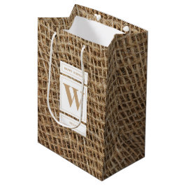 Rustic Burlap Monogram Initiaal Birthday Medium Cadeauzakje
