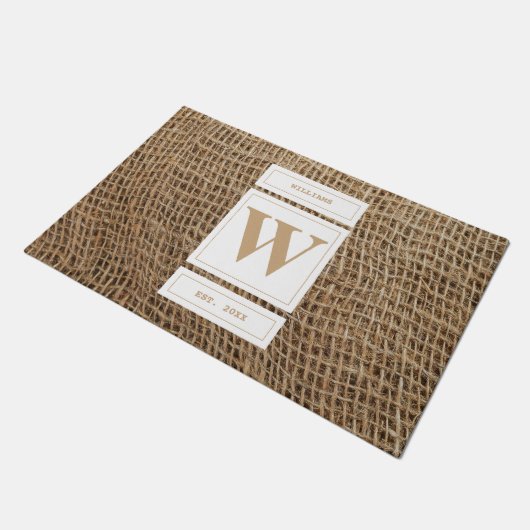 Rustic Burlap Monogram Initiaal Deurmat (Schuin)