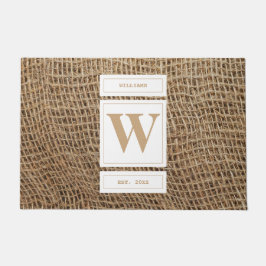 Rustic Burlap Monogram Initiaal Deurmat