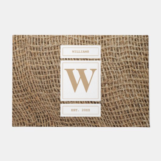 Rustic Burlap Monogram Initiaal Deurmat (Voorkant)