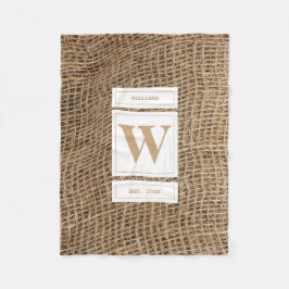 Rustic Burlap Monogram Initiaal Fleece Deken