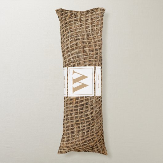 Rustic Burlap Monogram Initiaal Lichaamskussen (Voorkant Verticaal)