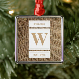 Rustic Burlap Monogram Initiaal Metalen Ornament