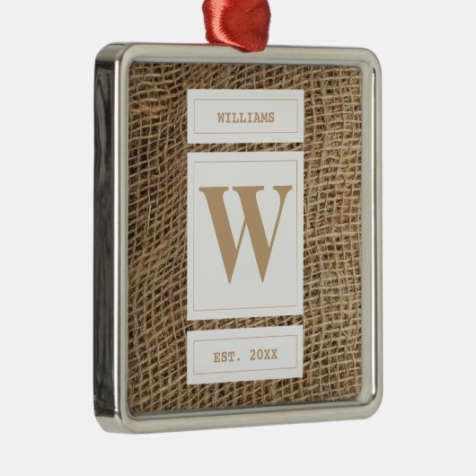 Rustic Burlap Monogram Initiaal Metalen Ornament (Rechts)