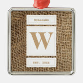 Rustic Burlap Monogram Initiaal Metalen Ornament (Voorkant)