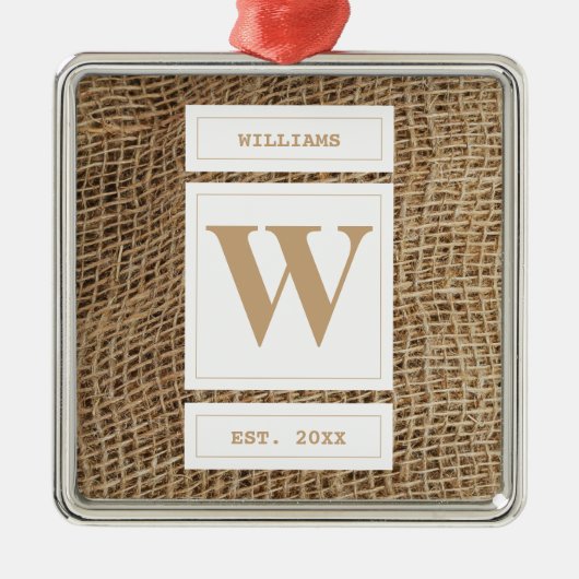 Rustic Burlap Monogram Initiaal Metalen Ornament (Voorkant)