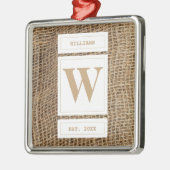 Rustic Burlap Monogram Initiaal Metalen Ornament (Links)