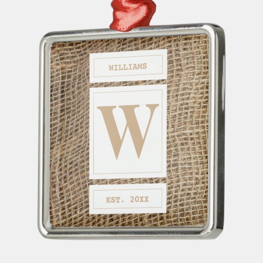 Rustic Burlap Monogram Initiaal Metalen Ornament (Links)
