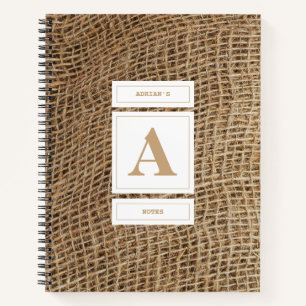Rustic Burlap Monogram Initiaal Notitieboek