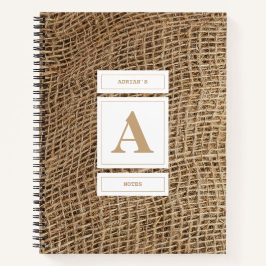 Rustic Burlap Monogram Initiaal Notitieboek (Voorkant)