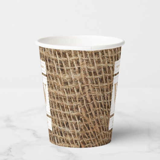 Rustic Burlap Monogram Initiaal Papieren Bekers (Rechts)