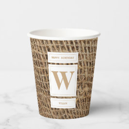 Rustic Burlap Monogram Initiaal Papieren Bekers