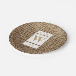 Rustic Burlap Monogram Initiaal Papieren Bordje