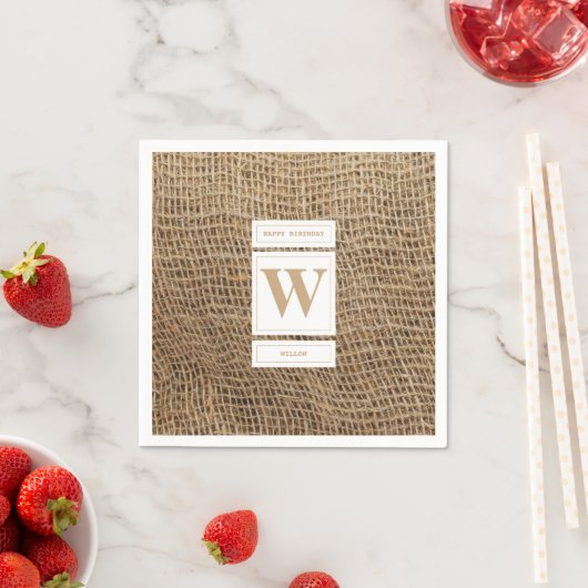 Rustic Burlap Monogram Initiaal Servet (Insitu)