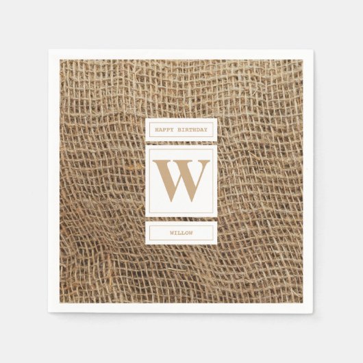 Rustic Burlap Monogram Initiaal Servet (Voorkant)