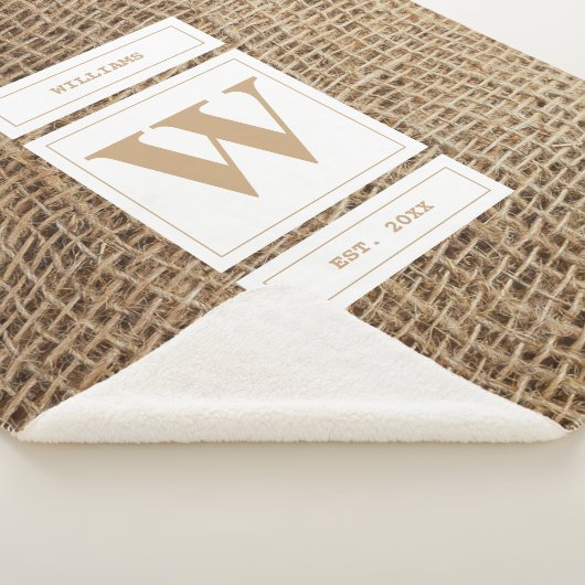 Rustic Burlap Monogram Initiaal Sherpa Deken (3/4)