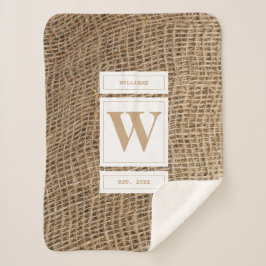 Rustic Burlap Monogram Initiaal Sherpa Deken