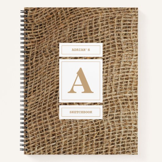 Rustic Burlap Monogram Initiaal Sketchbook Notitieboek (Voorkant)