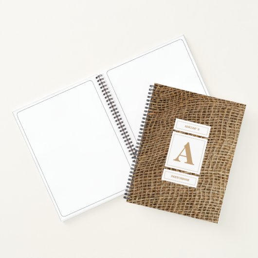Rustic Burlap Monogram Initiaal Sketchbook Notitieboek (Binnen)