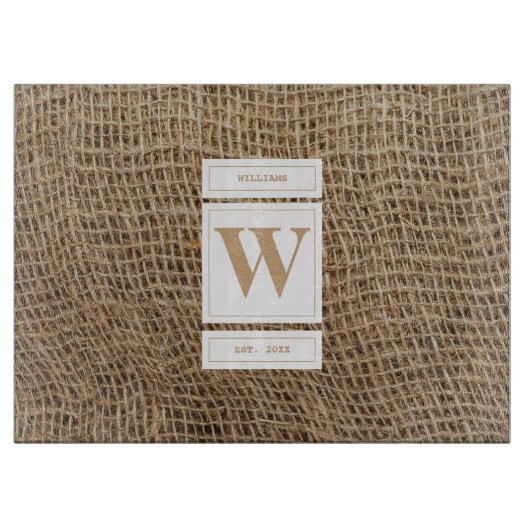 Rustic Burlap Monogram Initiaal Snijplank (Voorkant)