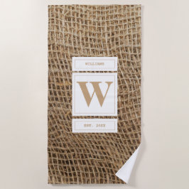 Rustic Burlap Monogram Initiaal Strandlaken