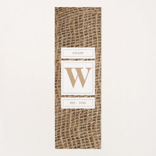 Rustic Burlap Monogram Initiaal Yogamat (Voorkant)