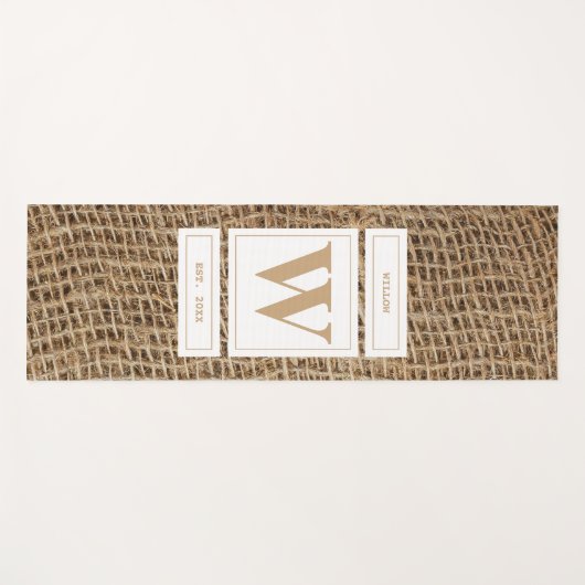Rustic Burlap Monogram Initiaal Yogamat (Voorkant (horizontaal))