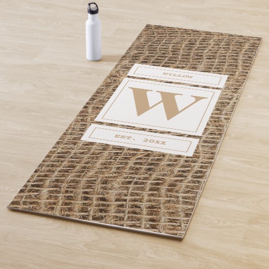 Rustic Burlap Monogram Initiaal Yogamat (In situ)