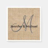 Rustic Burlap Monogram Wedding Bride Groom Names Servetten (Voorkant)