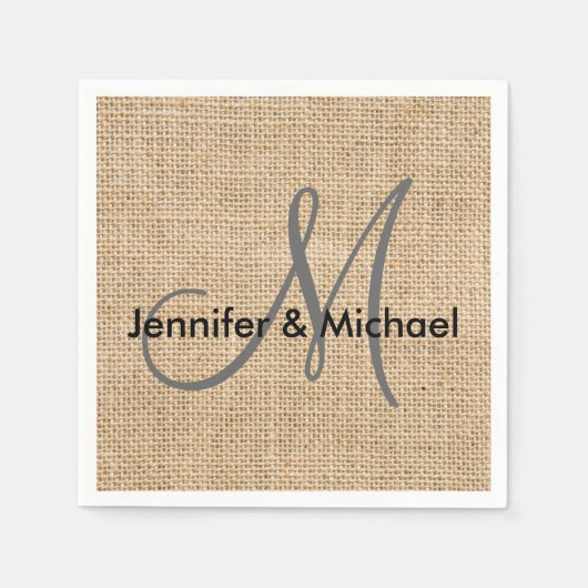 Rustic Burlap Monogram Wedding Bride Groom Names Servetten (Voorkant)