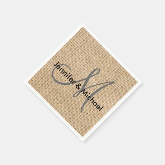 Rustic Burlap Monogram Wedding Bride Groom Names Servetten (Hoek)