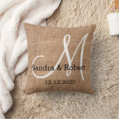Rustic Burlap Monogram Wedding Keepslag Kussen (Deken)