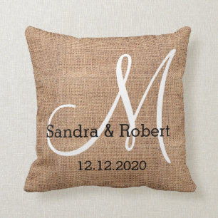 Rustic Burlap Monogram Wedding Keepslag Kussen