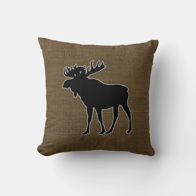 Rustic Burlap Moose Kussen (Voorkant)