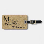 Rustic Burlap Mr en Mrs Travel Bagagelabel (Voorkant horizontaal)