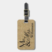 Rustic Burlap Mr en Mrs Travel Bagagelabel (Voorkant verticaal)
