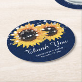 Rustic Burlap Navy Blue Sunflower Wedding Ronde Kartonnen Onderzetter (Gebogen)