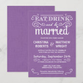 Rustic Burlap Orchid Paars Wedding Invitations Kaart (Voorkant / Achterkant)