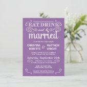 Rustic Burlap Orchid Paars Wedding Invitations Kaart (Staand voorkant)
