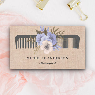 Rustic Burlap Paarse Bloemkam Haarstylist Visitekaartje