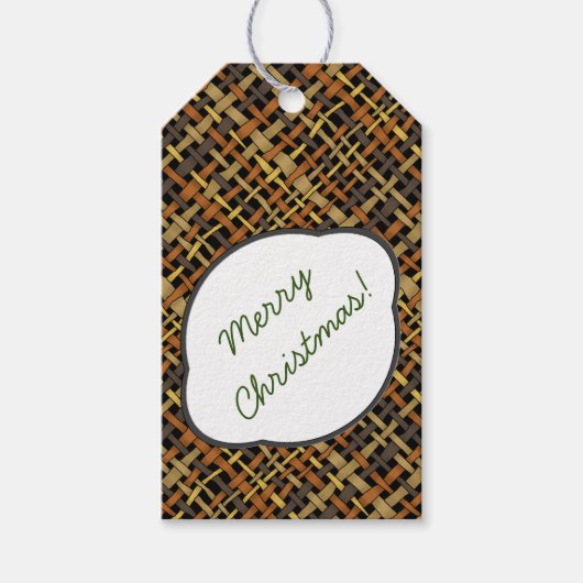 Rustic Burlap Pattern Black met Text Greeting Cadeaulabel (Voorkant)
