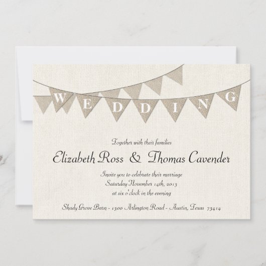 Rustic Burlap Pennant Wedding Invitation Kaart (Voorkant)