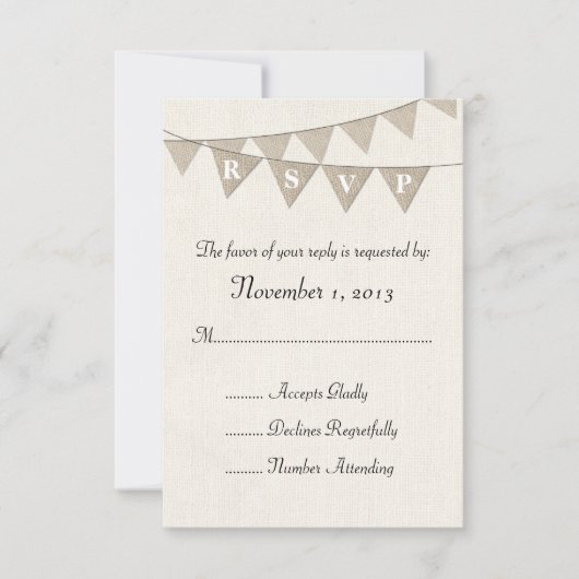 Rustic Burlap Pennant Wedding RSVP Kaartje (Voorkant)