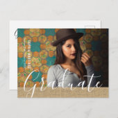 Rustic Burlap Photo Afstuderen Uitnodiging Briefkaart (Voorkant / Achterkant)