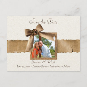 Rustic Burlap Photo Save the Date Briefkaart