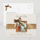 Rustic Burlap Photo Save the Date Briefkaart (Voorkant / Achterkant)