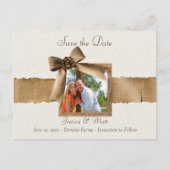 Rustic Burlap Photo Save the Date Briefkaart (Voorkant)