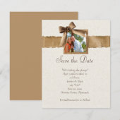 Rustic Burlap Photo Save the Date Kaart (Voorkant / Achterkant)