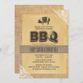 Rustic Burlap Pig Roast BBQ Rehearsal Dinner Kaart (Voorkant / Achterkant)