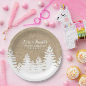 Rustic Burlap Pine Trees Winter Wedding Borden Papieren Bordje (Feest)